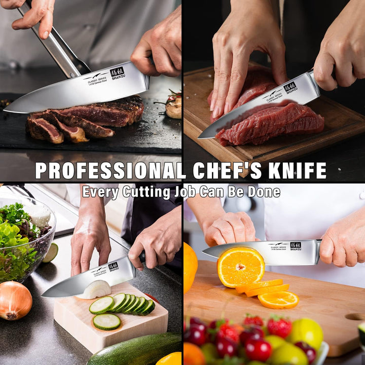 SHAN ZU Kochmesser Deutscher Edelstahl 20cm Küchenmesser Extra Scharfe Messerklinge mit ergonomische