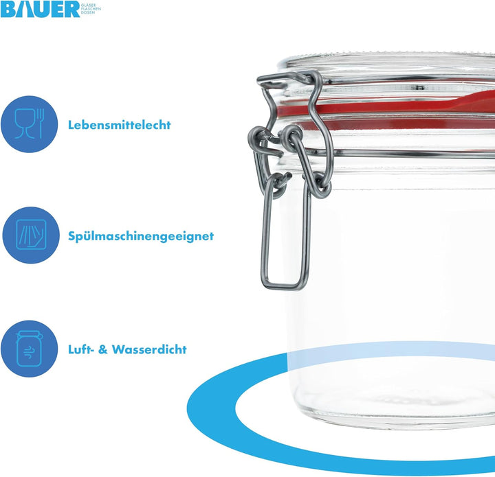Flaschenbauer - 6er Set Drahtbügelgläser 530ml - Vorratsglas mit Dichtungsringen inkl. Etiketten, Ei