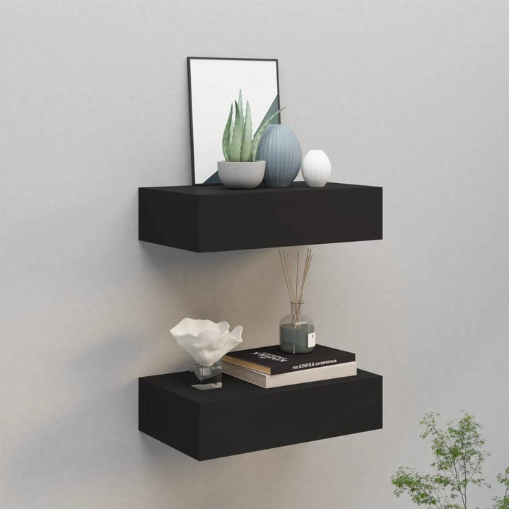 Schubladenregal 40x23,5x10 cm 2 Pcs MDF, Metall Schwarz Wandschrank Mit Schublade Mit Schublade Wand