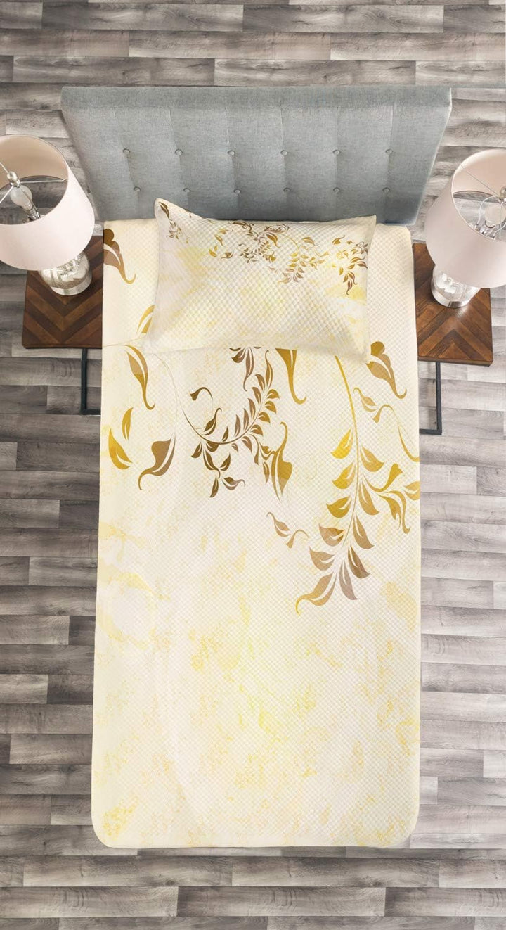 ABAKUHAUS Beige Tagesdecke Set, Antike Vintage Ornament, Set mit Kissenbezügen Waschbar, für Einselb