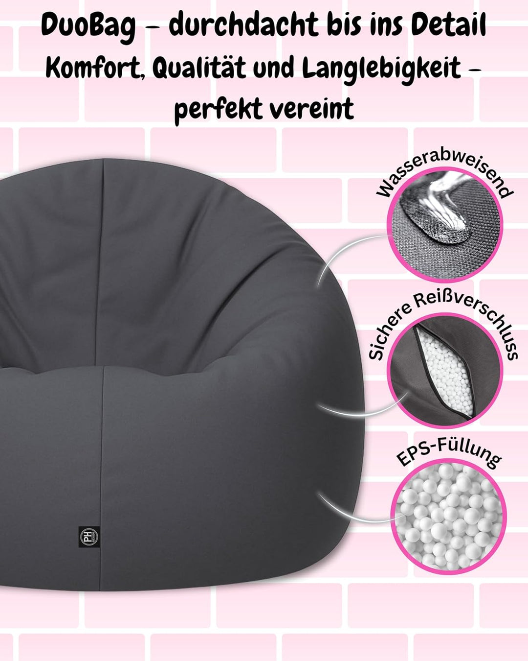 PATCH HOME Sitzsack 2 in 1 Sitzkissen Bodenkissen für Erwachsene &amp; Kinder - Gaming mit Füllung Kisse