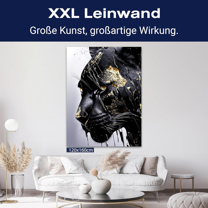 wandmotiv24 Leinwandbild Fantasy, 60x45cm, Hochformat, Panther, Gold, Deko, Bilder auf Leinwand, Wan