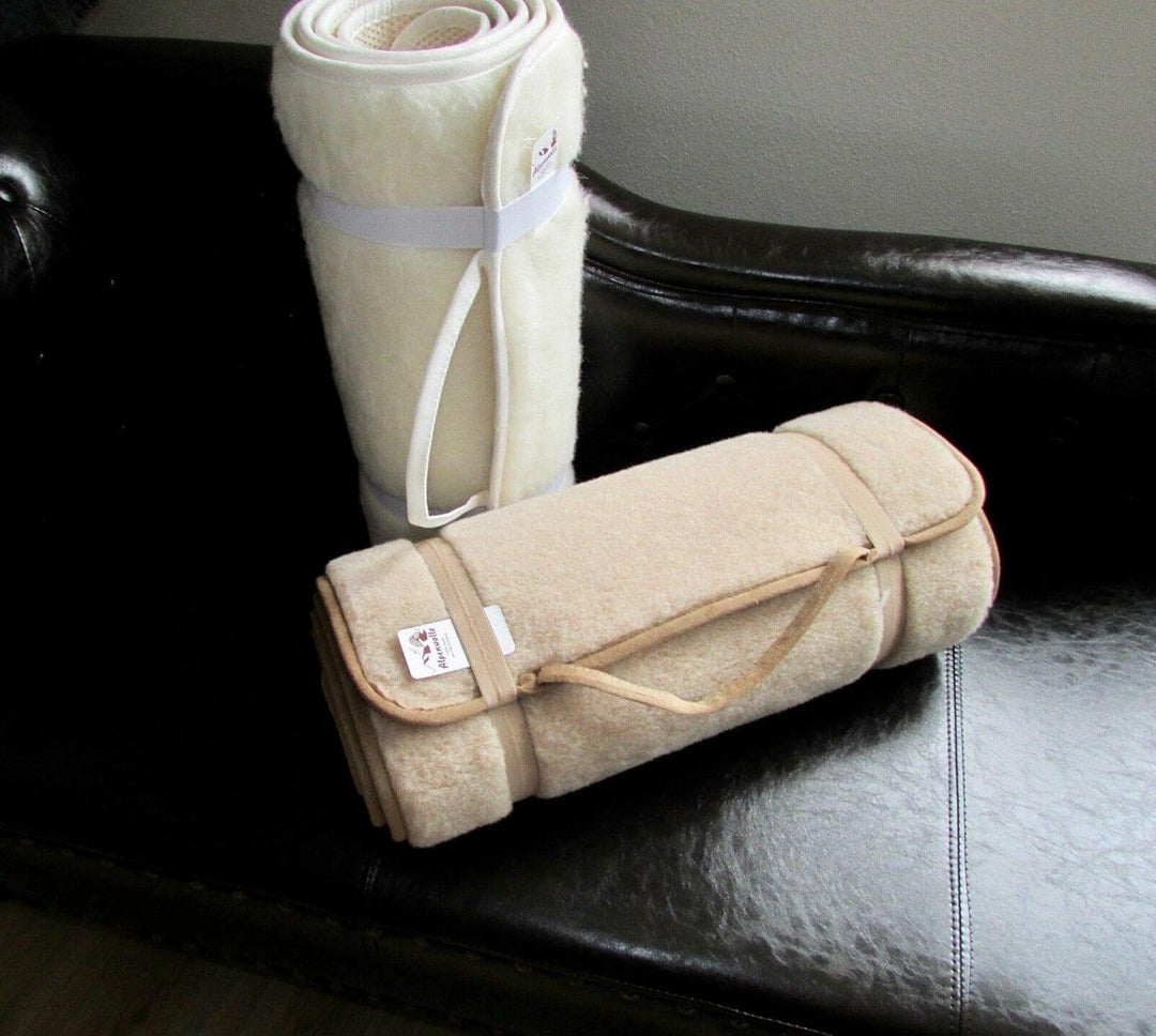 Sportmatte Rutschfest, Yogamatte, Gymnastikmatte, Fussmatte, Bettteppich, 100% Wolle beige 50x70 cm,