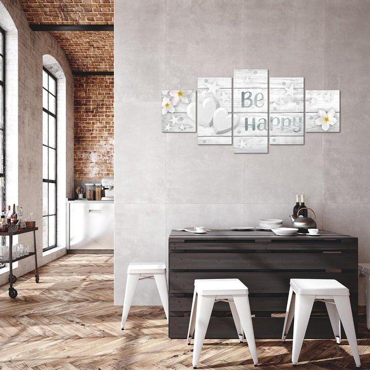 Runa Art Wandbilder Blumen Herz 5 Teilig Bild auf Vlies Leinwand Deko Wohnzimmer Be Happy Grau 02065