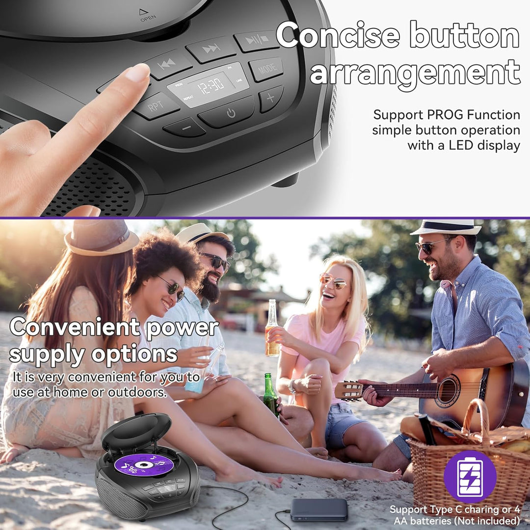 Gueray CD Player Tragbar Boombox Radio mit CD-Player CD Spieler mit Lautsprecher Display Unterstützu