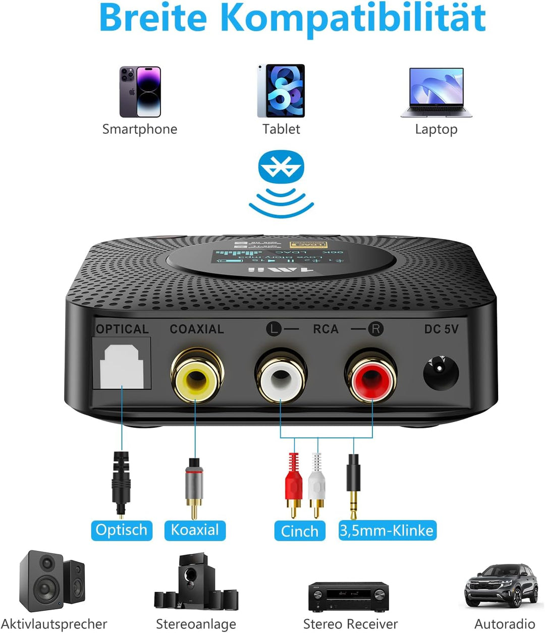 1Mii Bluetooth Receiver for Old Stereo System Schwarz, Schwarz