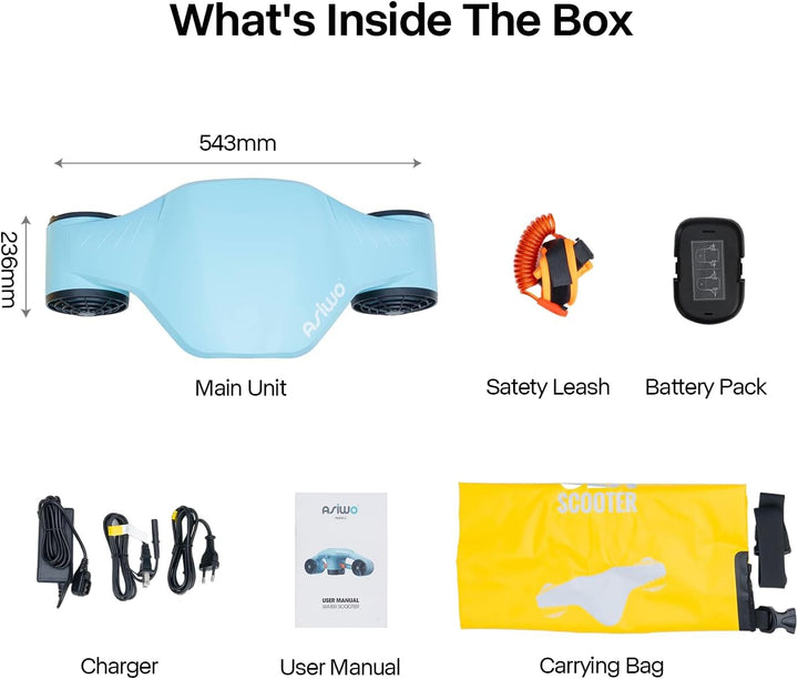 Asiwo Unterwasserscooter Tauchscooter Manta 2 mit Starker Schub,Seascooter mit mit Action Kamera Hal