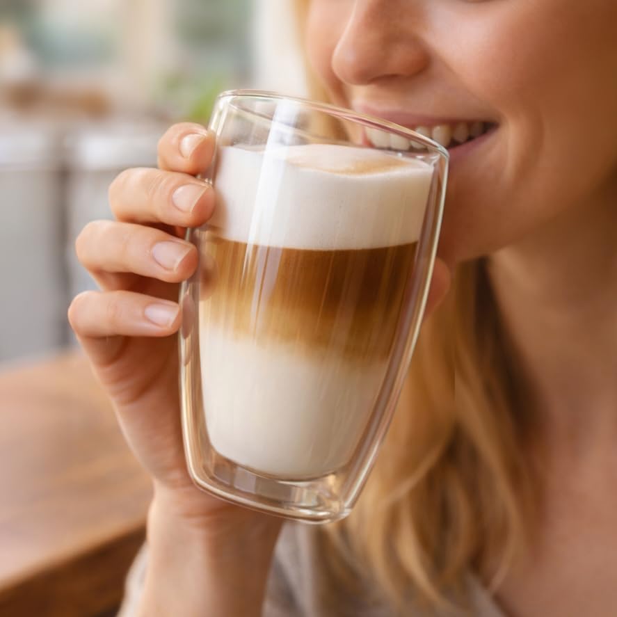 Creano doppelwandiges Thermoglas 400ml „DG-SH“, grosses Doppelwandglas aus Borosilikatglas, doppelwa
