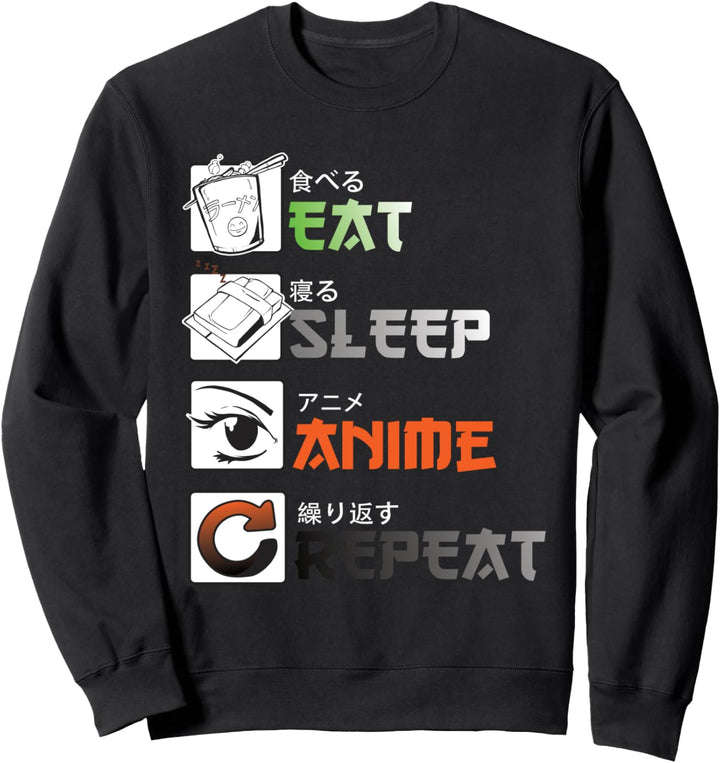 "Eat Sleep Anime Repeat" Manga Geschenk Japan Kanji Sweatshirt