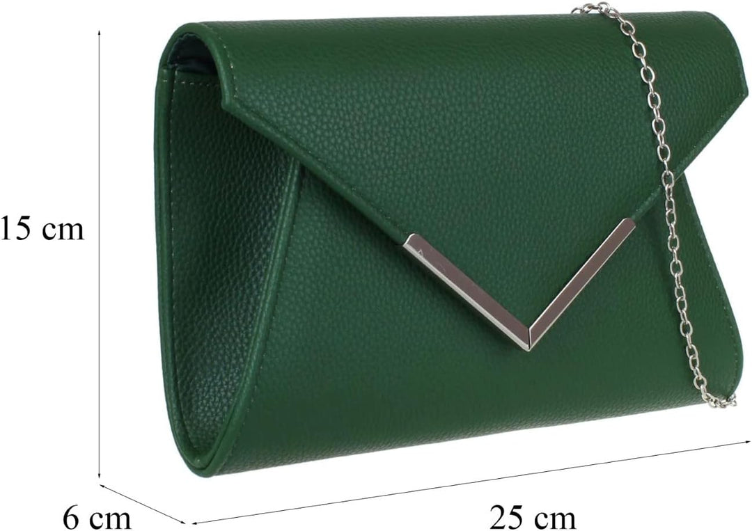 Girly Handbags Damen-Clutch aus Kunstleder mit metallischem Rahmen Dunkelgrün, Dunkelgrün