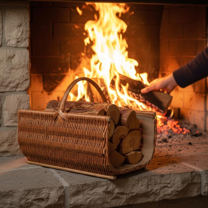 BOGATECO Weidenkorb mit Griff | Grosser Kaminkorb 60X45X30 | Handgewebt | Holzkorb mit Verstärkung 6