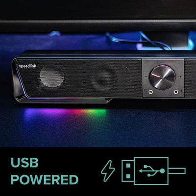 Speedlink Gravity RGB Stereo Soundbar – Lautsprecher mit Bluetooth-Verbindung für Smartphone/Tablet