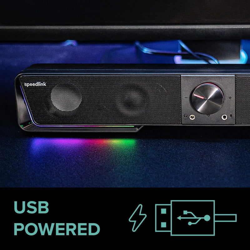 Speedlink Gravity RGB Stereo Soundbar – Lautsprecher mit Bluetooth-Verbindung für Smartphone/Tablet