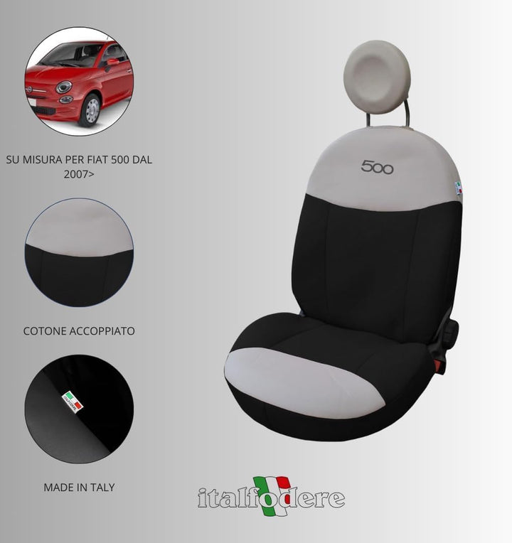 Italfodere Paar Vordersitzbezüge passend für Fiat 500 ab 2007 in Schwarz/Creme