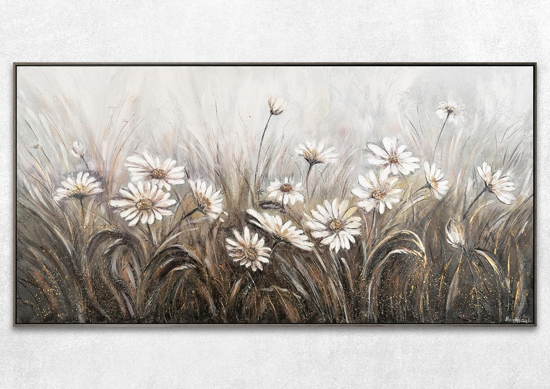 YS-Art Abstrakt Stil Acryl Gemälde auf Leinwand Gänseblümchen handgemalt Wandbilder Wohnzimmer moder