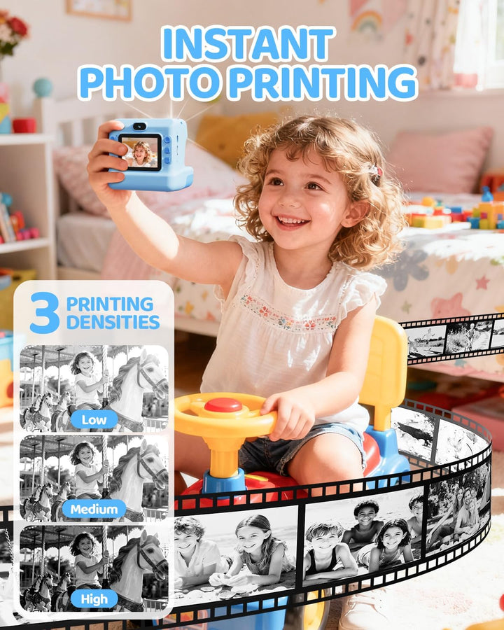 CalineGam Kinderkamera Sofortbildkamera, 1080P HD Sofortbildkamera Kinder mit 32 GB Karte und 3 Papi