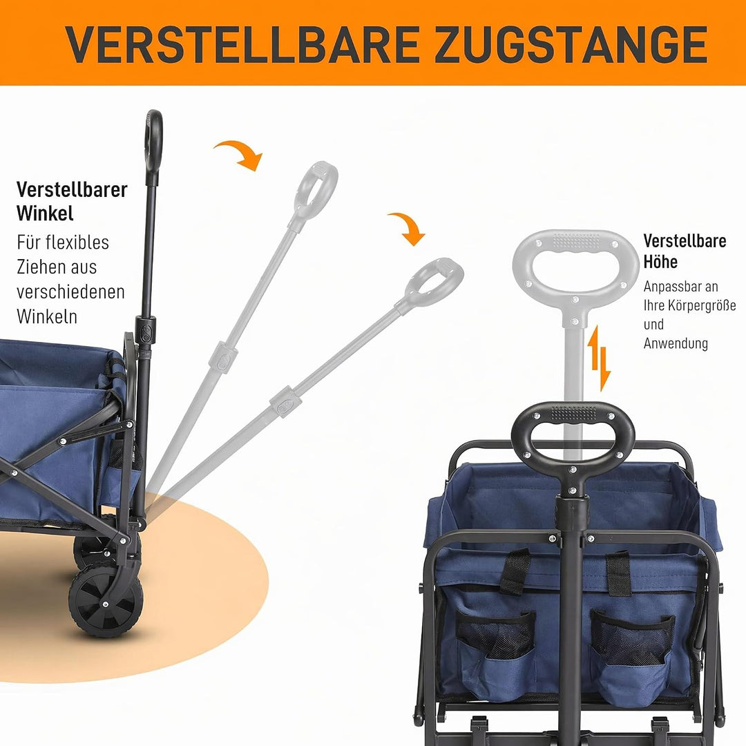 LEADZM Bollerwagen Faltbar, Handwagen 100 kg Tragkraft - für Camping, Einkäufe &amp; Outdoor, 74,5 x 45