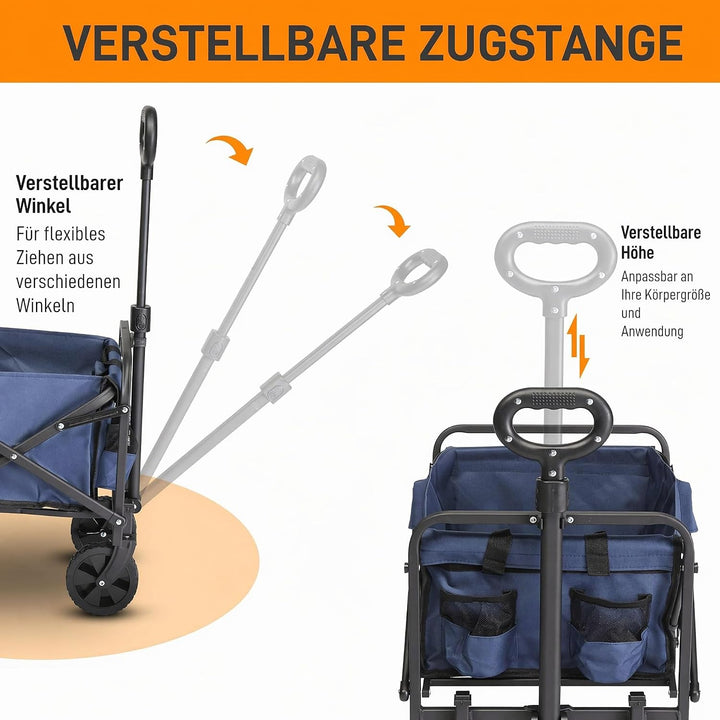 LEADZM Bollerwagen Faltbar, Handwagen 100 kg Tragkraft - für Camping, Einkäufe &amp; Outdoor, 74,5 x 45