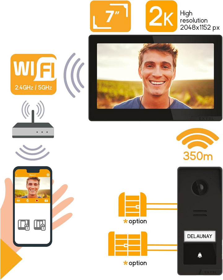 EXTEL Wave 3 Funk-Video-Türsprechanlage 2K mit Fingerabdruck