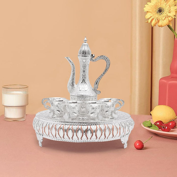 Vintage Türkische Kaffeekanne Set,Metallteekannenset mit 6 Kaffeetassen und Teetablett,Tee-Set Tee O