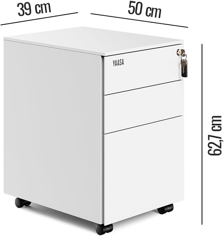 Yaasa File Cabinet Edged Standard Weiss - Rollcontainer aus Stahl, Aktenschrank mit 3 verschliessbar