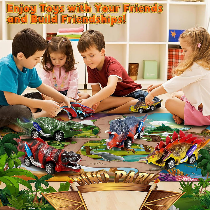 Dinosaurier - 6Pcs Auto Dino Spielzeug mit Spielmatte - Auto Dinosaurier Spielzeug ab 2 3 4 Jahre |