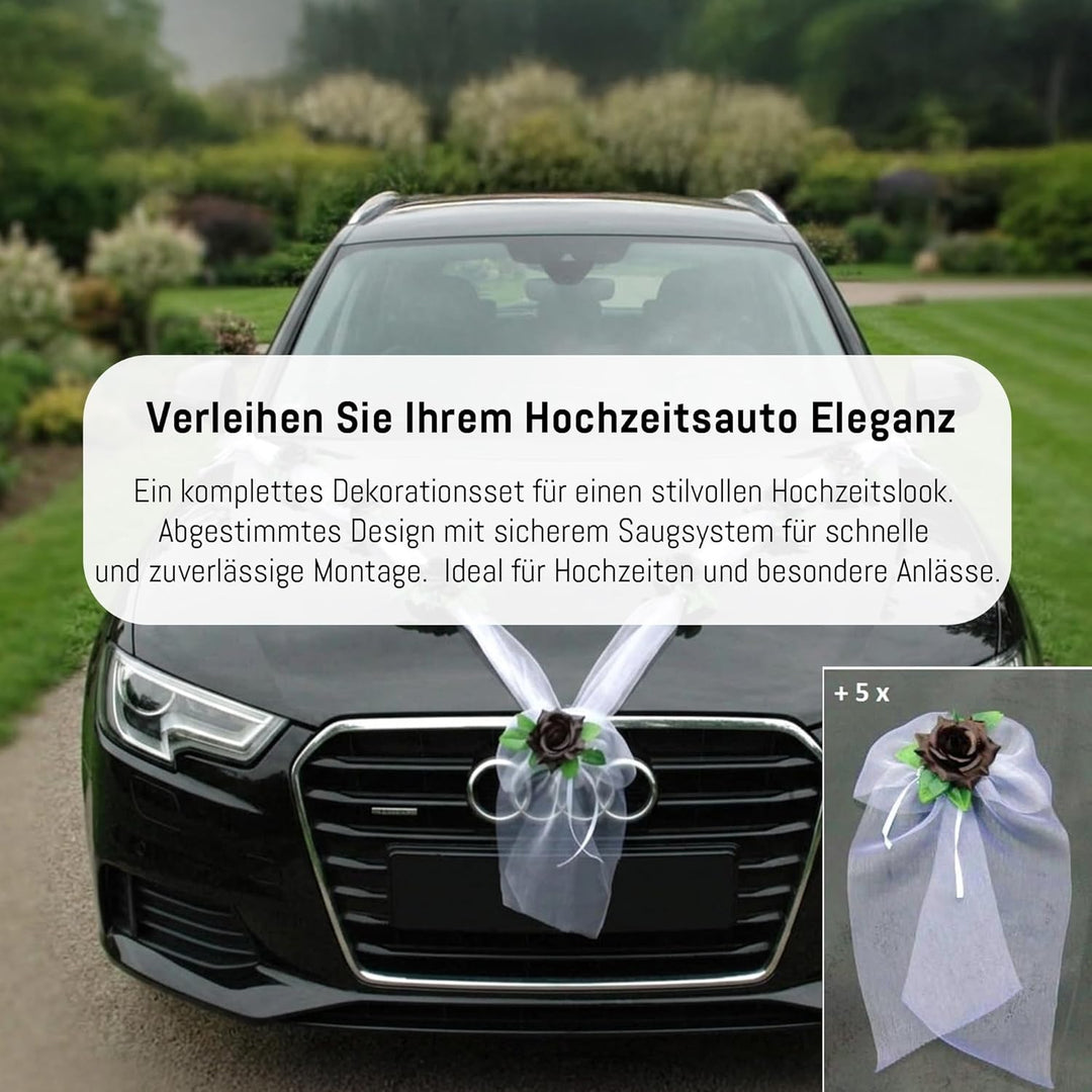 Organza M + Schleife Auto Schmuck Braut Paar Rose Deko Dekoration Autoschmuck Hochzeit Car Auto Wedd