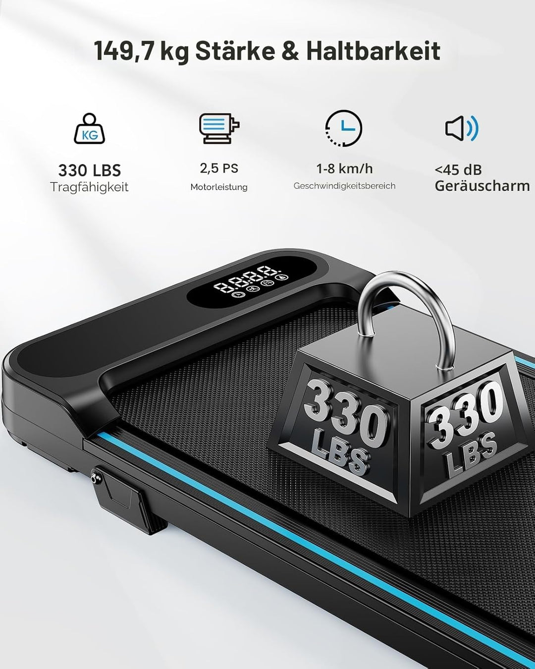 HUANUO Walking Pad, Laufband für Zuhause mit Steigung 5%, 150 kg Gewichtskapazität, 2,5 HP Laufband