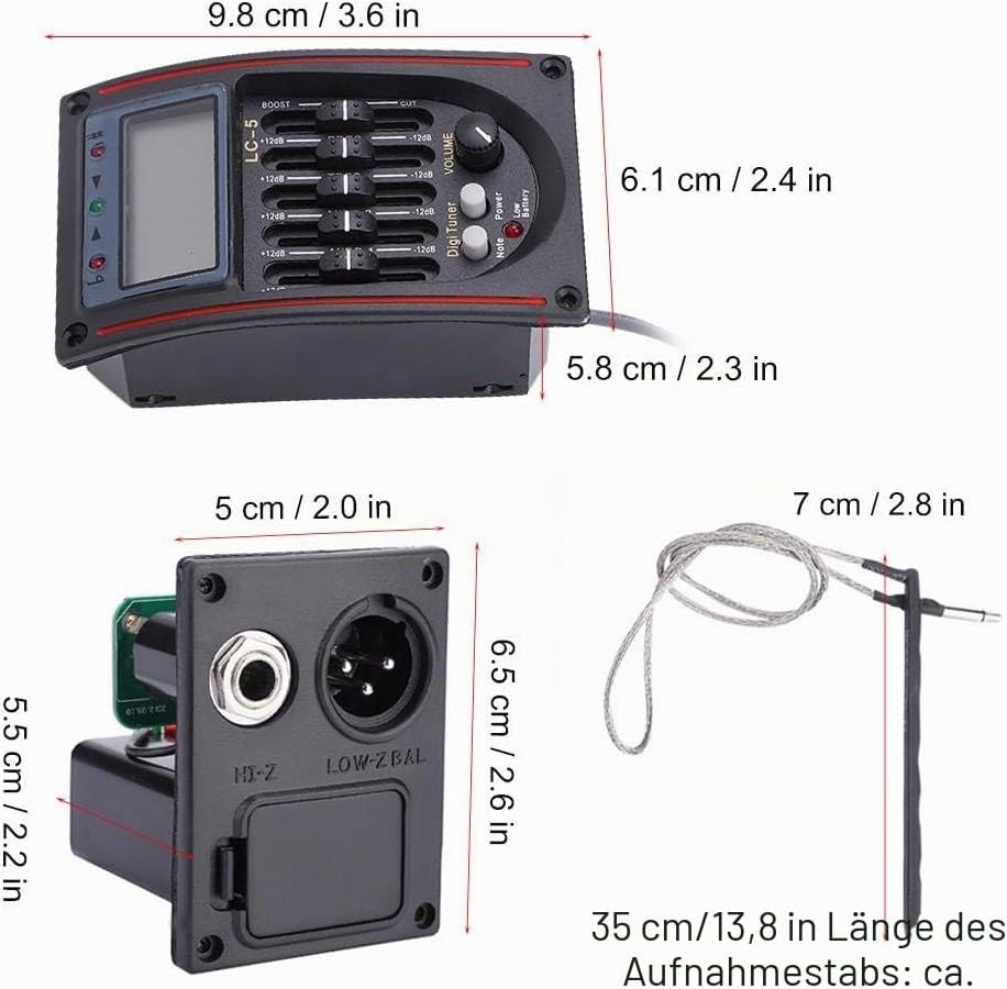 Gitarren Pickup, hochwertiger 5-Band Vorverstärker, Piezo Tonabnehmer für Akustikgitarren, präzise F