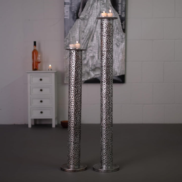 IMPOSANTER Design KERZENLEUCHTER Eternal Bodenleuchter Metall 80 cm antik-Silber