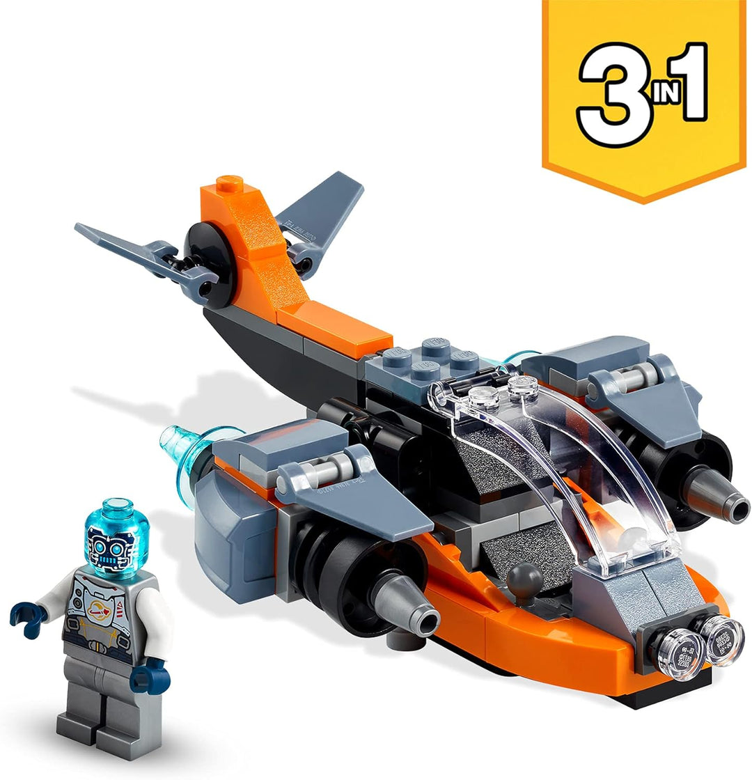LEGO 31111 Creator 3-in-1 Cyber-Drohne - Cyber-Mech - Hoverbike, Set mit Roboter-Minifigur, Weltraum