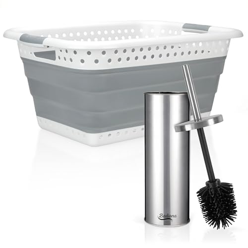 BUNDLE Wäschekorb faltbar 2er Set + WC Bürste Silikon Edelstahl