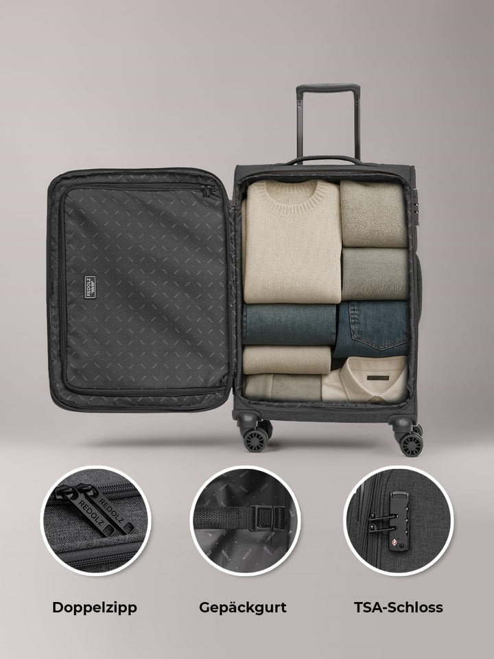REDOLZ Essentials 12 MEDIUM Weichschalen Koffer für Männer & Frauen | Leichter Trolley 67 cm mit 4 D