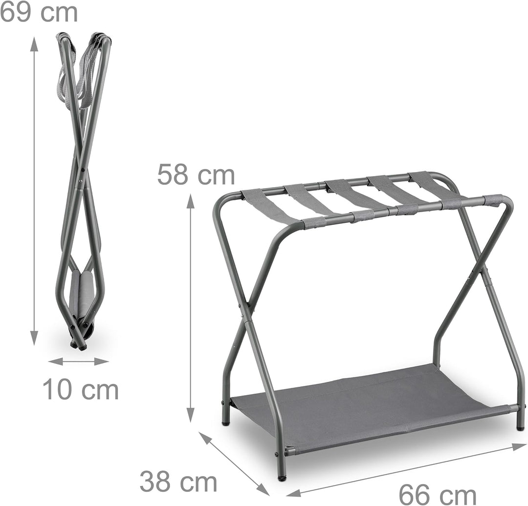 Relaxdays Kofferständer, 2er Set, klappbar, Gepäckständer mit Ablage, HBT: 58x66x38 cm, Kofferablage