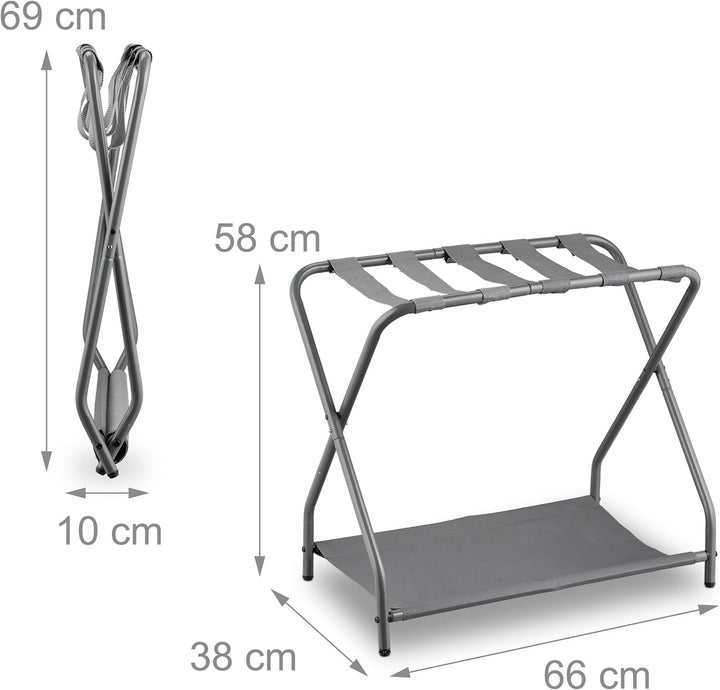Relaxdays Kofferständer, 2er Set, klappbar, Gepäckständer mit Ablage, HBT: 58x66x38 cm, Kofferablage