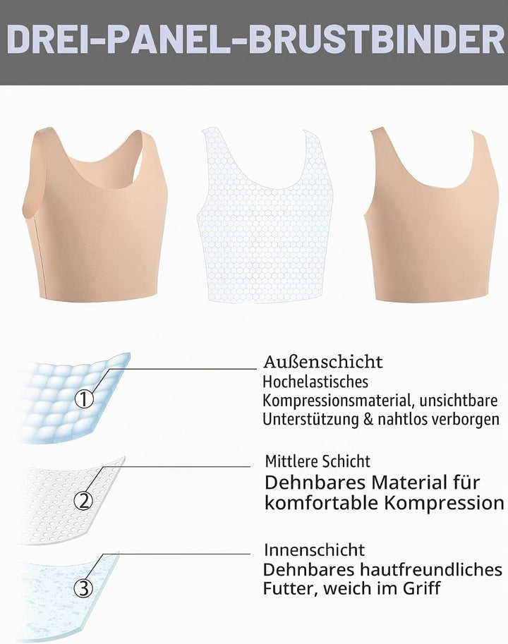 XUJI Brust Binder Trans FTM Atmungsaktive Kompression Nahtlos Top für Transgender XXL Nude, XXL Nude