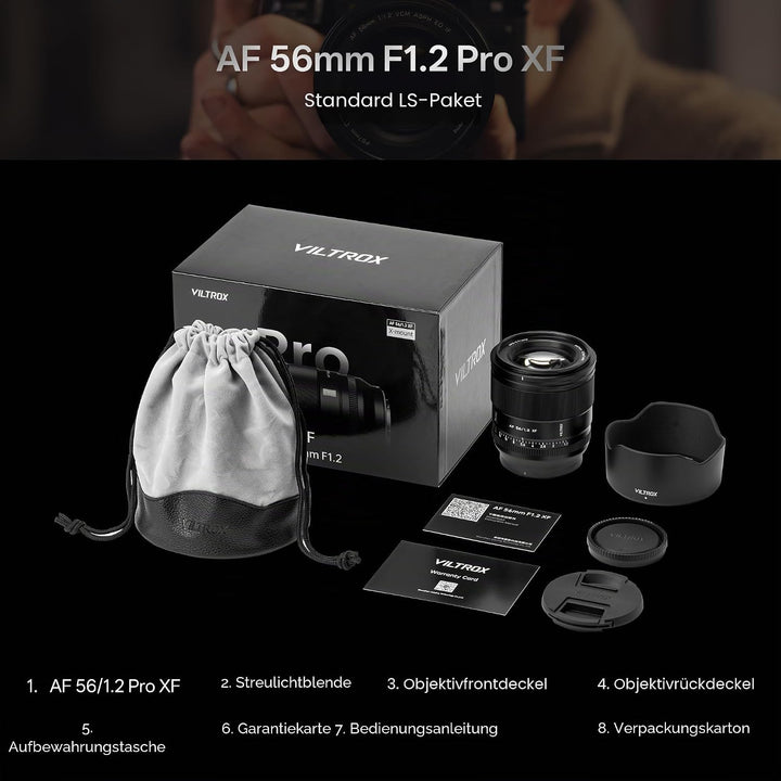 VILTROX AF 56mm F1.2 Pro XF-Objektiv für Fuji X-Mount, 56mm f/1.2 Weitwinkel-Autofokus-APS-C-Prime-O