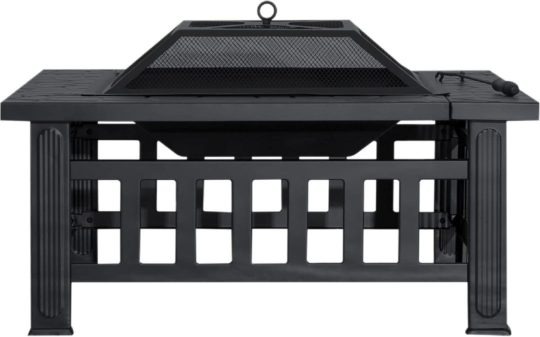 M MCombo Feuerschale mit Grillrost & Funkenschutz, Feuerkorb mit Schürhaken, Feuerstelle für Garten,