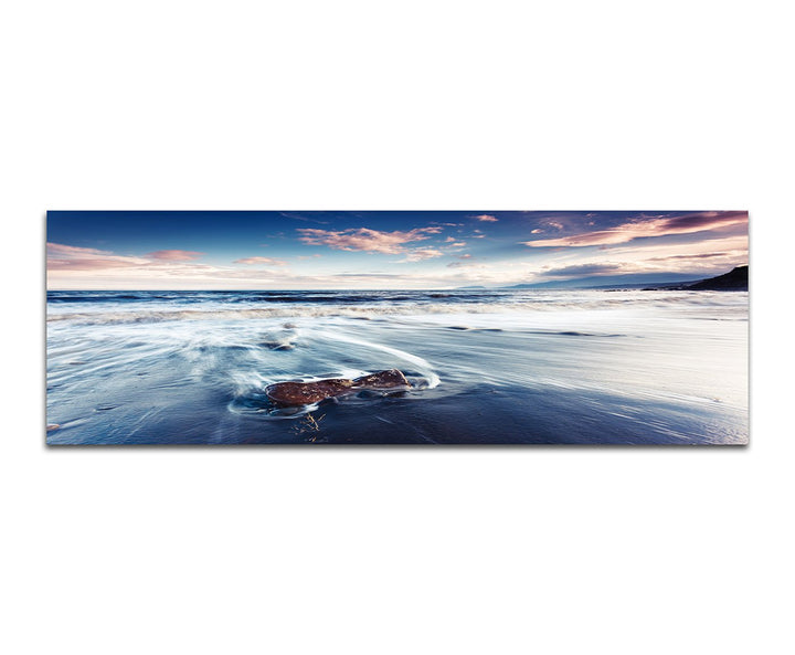 Paul Sinus Art Panoramabild auf Leinwand und Keilrahmen 150x50cm Krim Meer Wellen Sommer Sonnenunter