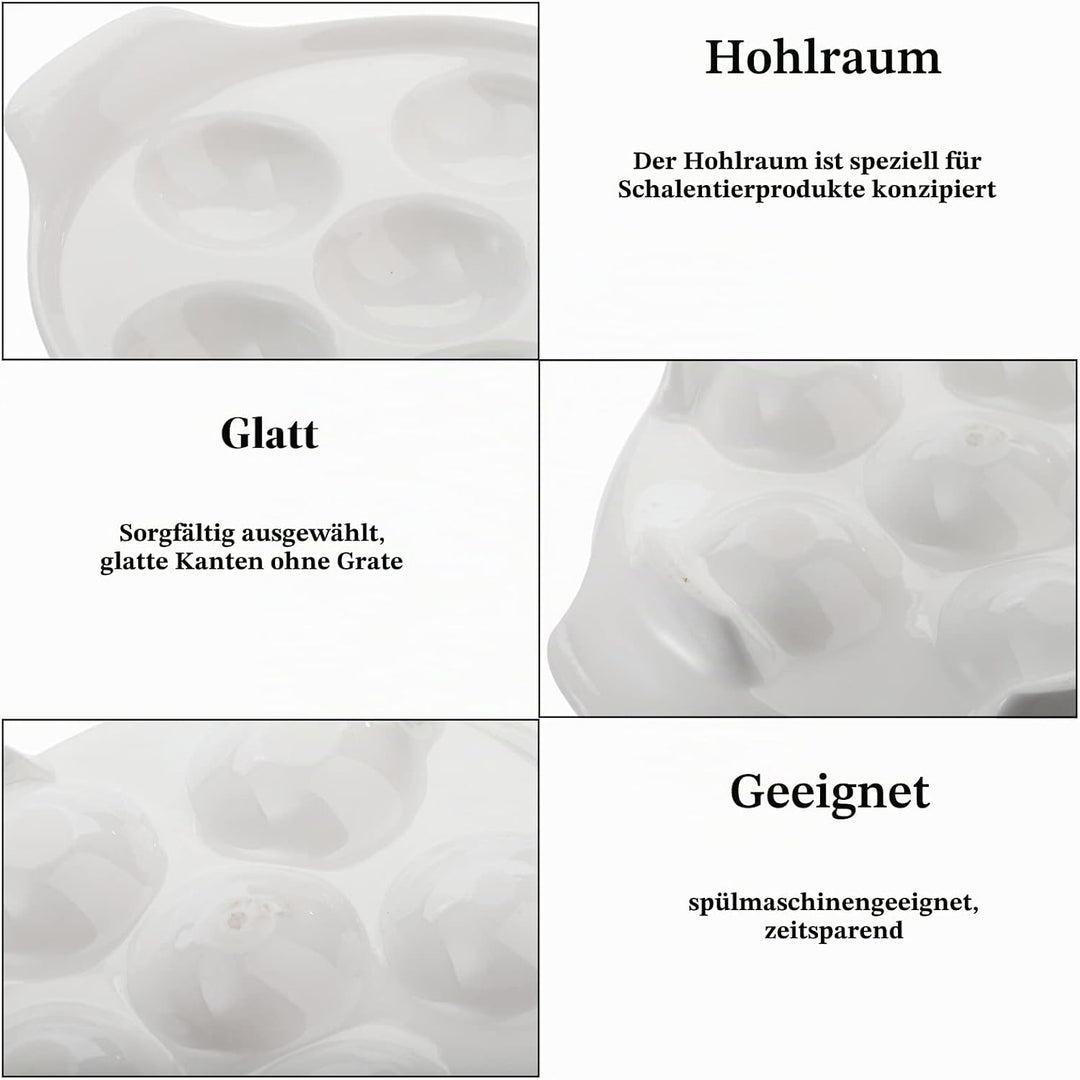Okllen 4 Stück Keramik-Escargot-Teller mit 6 Löchern und Griffen, 16,5 cm Meeresfrüchte-Schnecken-Sc