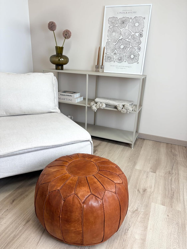 See the Good XL Echtleder Pouf - Handgefertigt - gefüllt geliefert - Ottoman Sitzsack Fusshocker Puf