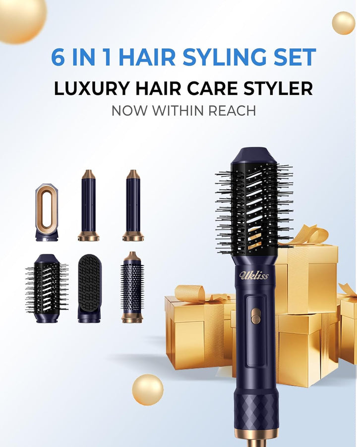 UKLISS Haartrockner & Haarstyler 6 in 1, Automatisch Airflow Lockenstab, Hair Dryer, Rundbürstenföhn