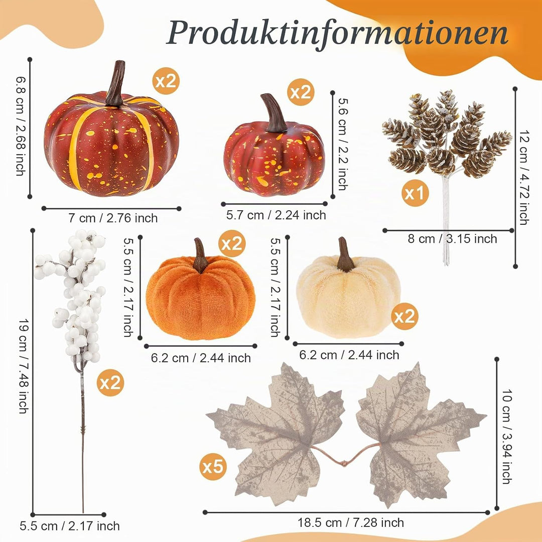 Funzhan 30 PCS Künstliche Kürbisse Set Realistische Kürbisattrappen in verschiedenen Grössen aus Kie