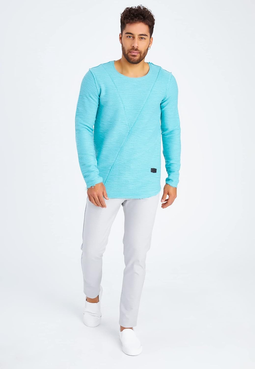 Leif Nelson Herren Pullover Rundhals-Ausschnitt Schwarzer Männer Longsleeve dünner Pulli Sweatshirt