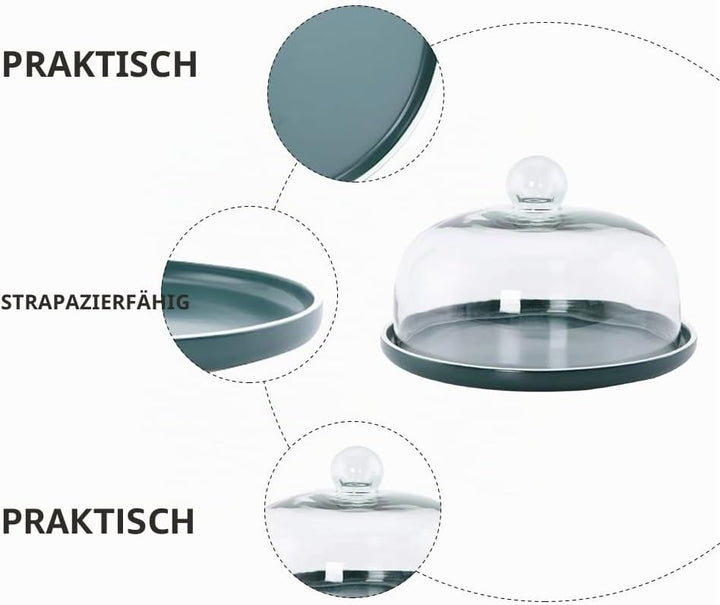 Yardwe Kuchen Glocke mit Keramik Kuchenständer Transparent Glasglocke Käseglocke Käse Torten Kuchen