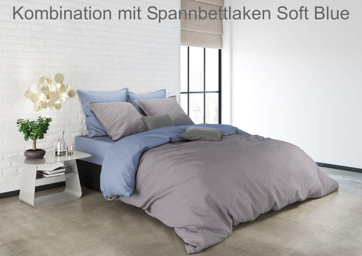 MISTRAL HOME Uni Einfarbig Wende Bettwäsche Edel Perkal 100% Ägyptische Baumwolle, Farbe:Dark Grey-S