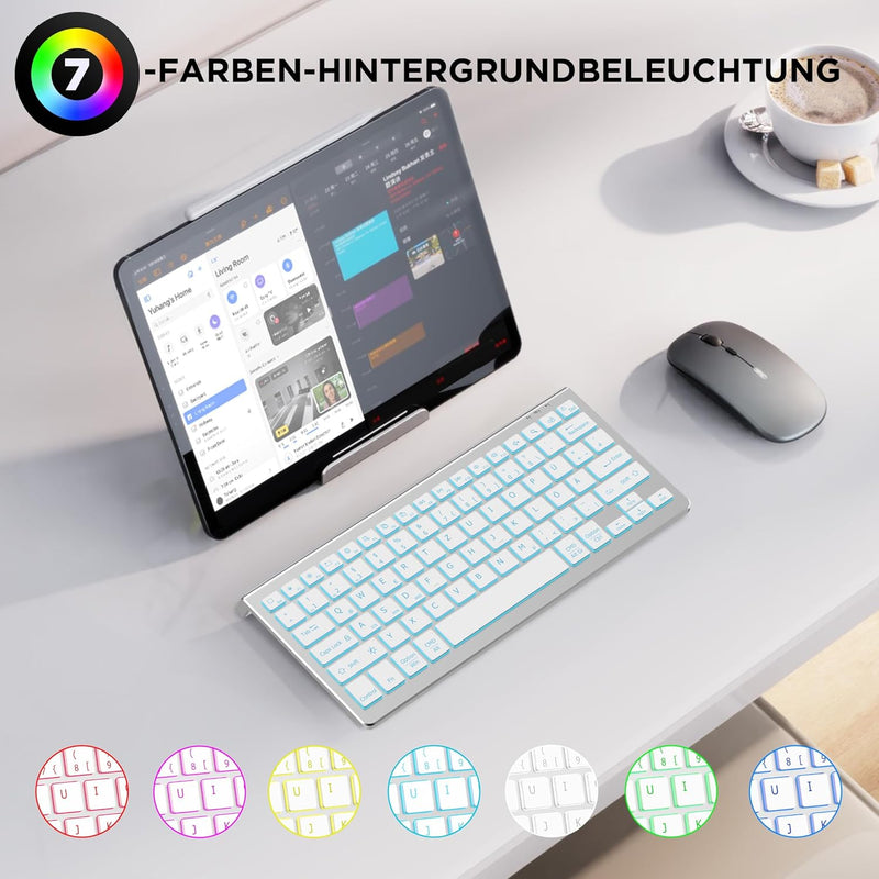 CACOE Deutsche Bluetooth Tastatur kompatibel mit IOS, Android Tablet, Windows, Samsung Tablet, Lenov