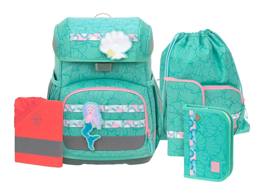LÄSSIG Schulranzen Regenhülle Light Unique School Set 7-teilig Seashell turqouise türkis