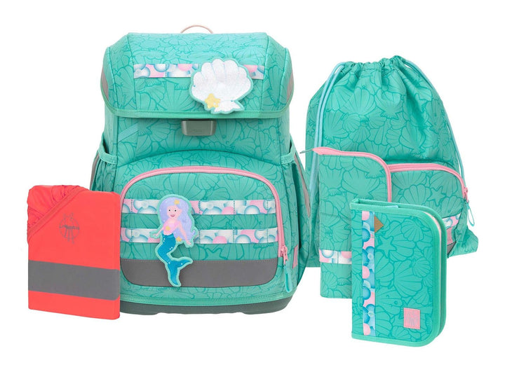 LÄSSIG Schulranzen Regenhülle Light Unique School Set 7-teilig Seashell turqouise türkis