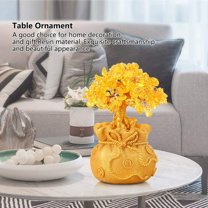 HERCHR Gold Geld Baum, Feng Shui Baum Citrin Geld Baum Harz Glücksbaum Bonsai Statue Office Home Dek